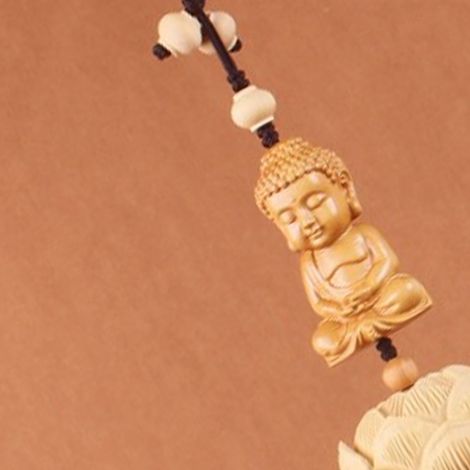 Porte-Bonheur Bouddha Lotus Sculpté Main Suspension Rétroviseur Auto Ornement Voiture, Marron Vin, Accessoire Styling Auto (1/3)