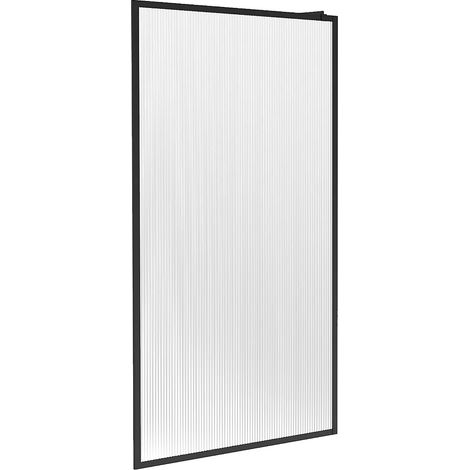 Vente-Unique – Paroi de douche à l'italienne 120x200 cm – Verre trempé texturé 6 mm – Noir mat avec barre de fixation – Espace pro (1/4)