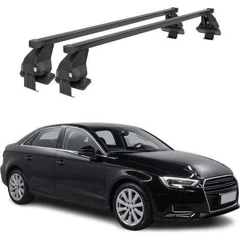 OMAC Barres de toit transversales en acier pour Audi A3 8V Berline 2013-2020 – Antivol inclus – Testées City Crash – DIN 75302:2019 – ISO/PAS 11154:2006 – Charge max 50 kg Noir (1/4)