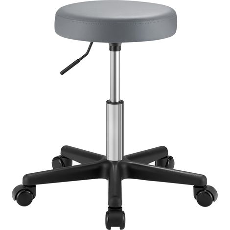 SONGMICS Sgabello Girevole con Ruote, Altezza Regolabile 46-58 cm, Sgabello da Bar Imbottito Rivestito in PU, Sgabello da Lavoro per Studio Ufficio Salone di Bellezza, Grigio Tortora LJB061G01 (1/4)