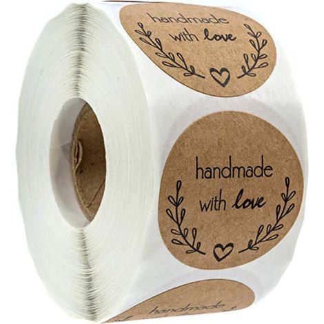 Handgemaakte stickerrollen - 2,5 cm bedankstickers - zwarte sluitstickers - multifunctionele decoratieve stickers - creatieve handgemaakte stickers - 500 vellen per rol (1/4)