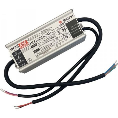 MW MEAN WELL HLG-60H-24B Alimentatore Led Driver CV CC IP67 Dimmerabile 60W 24V 2,5A Input 220V e 110V