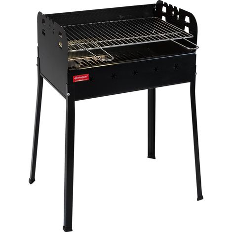 Barbecue à charbon de bois Ledro – Acier noir – Dimensions 84x65x48 cm – Grille de cuisson 58x37 cm pour 6 à 8 personnes – Ferraboli (1/2)