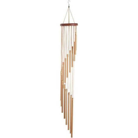 Bardusch - Carillon eolien 12x90cm rotatif en bois massif doré suspendu carillon à vent extérieur avec 18 tuyaux alliage d\'aluminium (1/4)