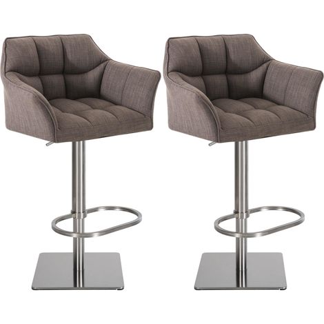 Set di 2 sgabelli da bar regolabili in tessuto grigio con seduta imbottita e avvolgente e base quadrata in acciaio inox 100006704