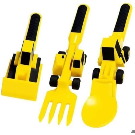 3 Couverts pour Enfant Bulldozer Pelleteuse Couteau et Fourchette Forme Chantier avec Motif Fourchette et Cuillère pour Les Jeunes (1/4)