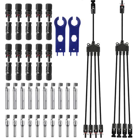 Connecteurs solaires mâles/femelles étanches IP67, 10 paires avec Y (1 à 4 branches), outil et clé inclus (sans couleur) (1/5)