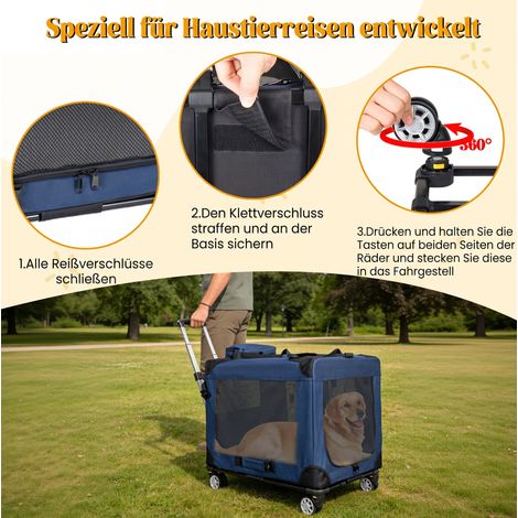 Sac de transport pliable 2-en-1 avec roulettes et 3 portes pour chiens moyens à grands, 60 cm (1/5)