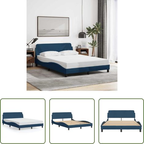 vidaXL Tête de lit - Cadre de lit avec tête de lit Dover bleu 140x200cm tissu (1/5)