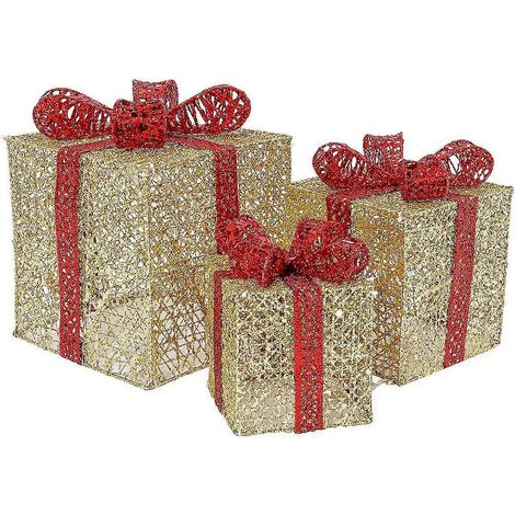 3er-Set beleuchtete Weihnachtsgeschenkboxen mit US-Stecker für festliche Anlässe, Hochzeiten, Garten und als Dekoration für Zuhause.
