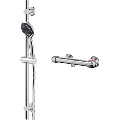 Bullet Polished Chrome Thermostatic Bar Valve Mixer Shower with Clyde Shower Slide Rail Kit (1/5)