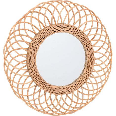Miroir Mural Décoratif en Rotin Tressé Miroir de Maquillage Rond Innovant pour Salon Chambre ou Bureau Décoration Murale Nordique Présent Original (1/5)