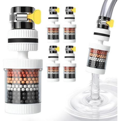 Filtre à eau universel pour robinet, purificateur d'eau rotatif à 360°, accessoire de robinet, adapté aux éviers et cuisines, lot de 4, blanc