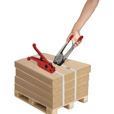 Máquina flejadora manual, fuerza de tensión máxima 1000 N, resistencia a la rotura 40 kg, apta para flejes de PP de 12-16 mm, peso neto 2,6 kg, dimensiones 37 cm x 28 cm x 9 cm (1/5)