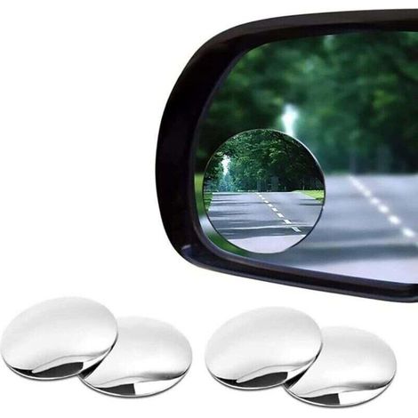 Set di 2 coppie (4 pezzi) di specchietti retrovisori HD girevoli a 360°, senza cornice, rotondi, in vetro HD, autoadesivi, convessi, per auto, SUV e moto (1/4)