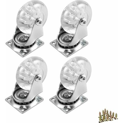 Green Mobility-Lot de 4 roulettes pivotantes de 2 pouces pour meubles, roulettes de meubles en polyuréthane transparent avec plaque à 360 degrés pour armoire, pouf, banc (500 lb, vis incluses) (1/5)