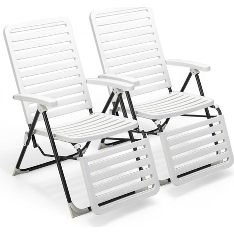 Chaise Longue Inclinable Dossier 7 Niveaux Transat Bain de Soleil Blanc CW2988 Maison Chic (1/2)