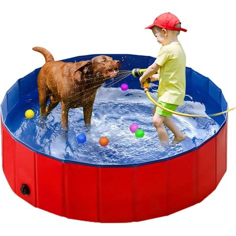 Piscine pour Chien Pliable Baignoire Portable Douche Bassin Baignade Pataugeoire pour Grand et Petite Animal Enfant Extérieur ou Intérieur (Rouge 80 30) (1/5)