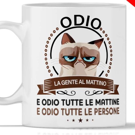 Tasses drôles CHAT - Je déteste les gens le matin. Le gadget cadeau pour la tasse avec chat le plus drôle, 350 milligrams (1/5)