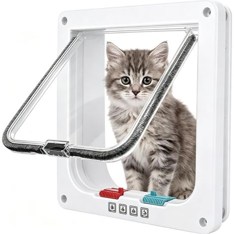 Chatière, verrou 4 voies 20 cm x 19 cm (S), chatière, porte pour chats et petits chiens (blanc) (1/5)