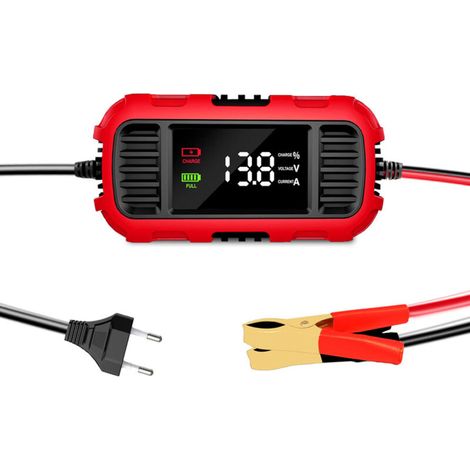 Chargeur de Batterie Moto Intelligent 12V 2A avec Écran LED, Chargeur d'Entretien Automatique pour Batteries Plomb-Acide AGM/GEL (Borne UE) (1/5)