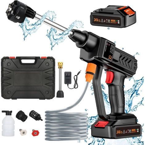 APEX Nettoyeur Haute Pression Buse 6 en 1, 260 PSI Nettoyeur Haute Pression sans Fil avec 2 Batteries, Adapté pour Nettoyer Les Voitures