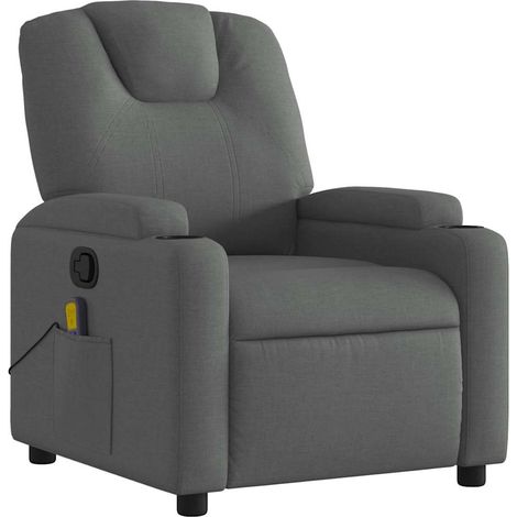 Poltrona relax TV funzione massaggio reclinabile 6 punti massaggio in tessuto grigio scuro DEC026941