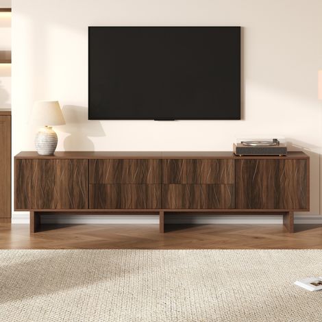 Mueble TV 180x40x56 cm en tablero de partículas, nogal oscuro, 4 cajones, para salón – MEUBLIV (1/5)