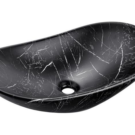 Vasque à poser en céramique noire marbrée - L 61 x 36 cm - Gamme Lena - Livraison gratuite