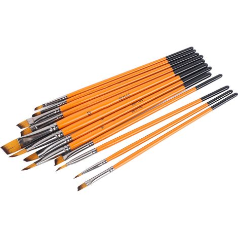 Ensemble de 12 pinceaux en nylon à manches orange, idéal pour les étudiants en arts plastiques, peinture, peinture à l'huile et aquarelle. Cet ensemble comprend des pinceaux à manches orange et une po (1/5)