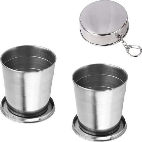 Cups - 2 x 250ml Stainless Steel Folding Cups - Folding Travel Mugs - Telescopic Travel Mugs - Portable Telescopic Mugs - Picnic Water Bottles (1/5)