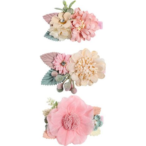 Ensemble de 3 pinces à cheveux, fleurs artificielles, nœud papillon, perles décoratives, pour filles et nouveau-nés (1/5)