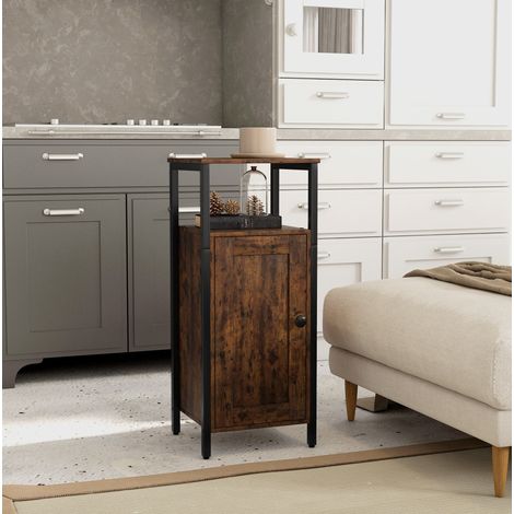 CHICFURN Tavolino 34 x 30 x 80 cm in compensato marrone e acciaio, stile industriale (1/5)