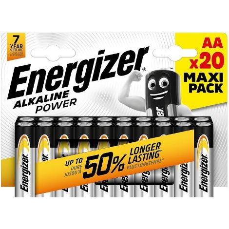 Alkaline Power, Pack de 20 Pilas AA, Larga duración para Uso Cotidiano, sin sulfataciones y con 7 años de vida útil
