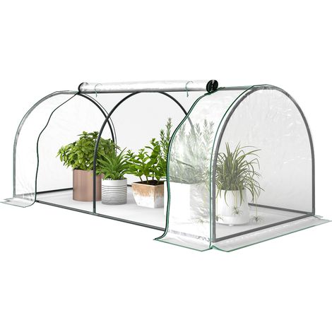 Serre tunnel en avec couverture transparente et verte 200 x 100 x 80 cm 200 x 100 x 80 cm Acier Pvc (1/5)