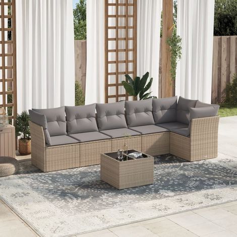 Set sofás de jardín 7 piezas y cojines ratán sintético beige vidaXL (1/3)