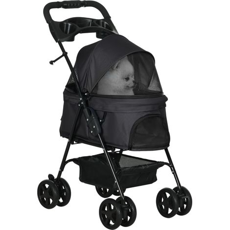 Poussette buggy pliable chien chat panier rangement porte-gobelets tissu 300D Oxford imperméable 4 roues noir (1/5)