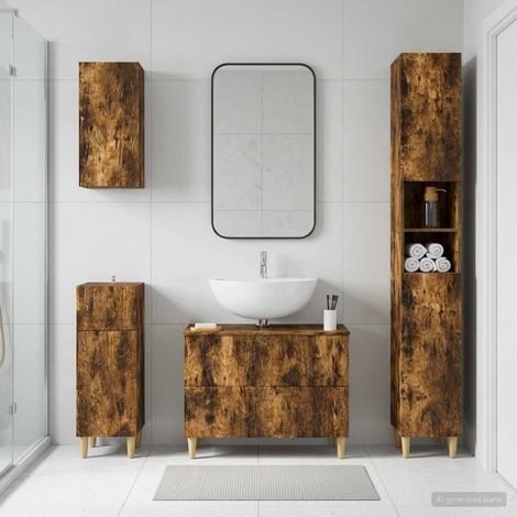 vidaXL 4 Piece Bathroom Cabinet Set DELFT Smoked Oak Engineered Wood (1/5)