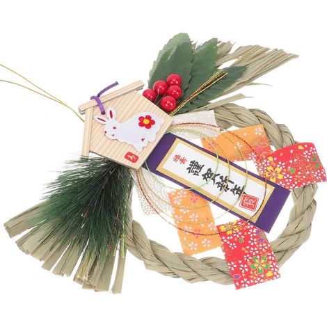 Couronne de paille de style japonais, ornement mural suspendu, lot de 4 pièces (1/5)