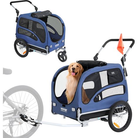 Remorque de Vélo Chien Pliable Charge 45 kg Poussette d'Animaux de Compagnie 2en1 Cadre Facile à Plier avec Roues à Dégagement Rapide, Coupleur de Vélo Universel, Réflecteurs, Drapeau, Bleu/Noir (1/5)