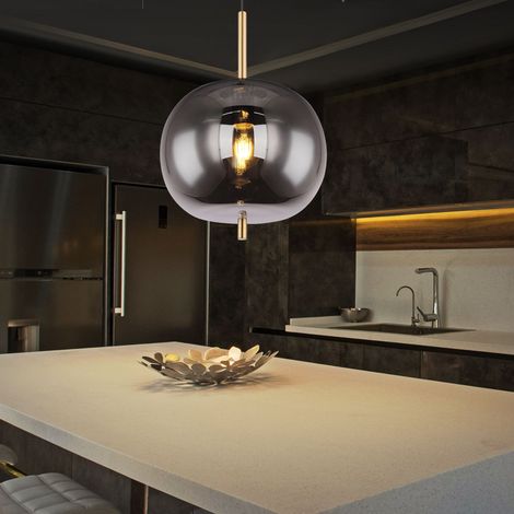 Pendellampe Hängelampe Hängeleuchte Esstischlampe Kugel messingfarben Rauchglas, Metall, 1x E27 Fassung, DxH 30x120cm