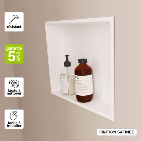 Niche de Douche 30x30cm - Rangement mural de Salle de Bain - Blanc Satiné - NOOK