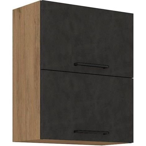 Meuble haut ROCK - Mélaminé décor chene lancelot et gris matera - 1 porte - L60 x H72 cm (1/4)