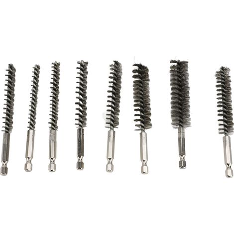 Ensemble de 8 brosses de nettoyage de tubes à tige hexagonale en acier inoxydable 304 pour l'ébavurage (1/5)