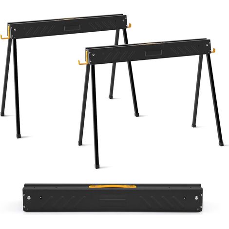 Set di 2 cavalletti metallici pieghevoli 94 x 47 x 74 cm capacità di carico 500 kg leggeri e portatili realizzati in metallo zincato nero 200018357