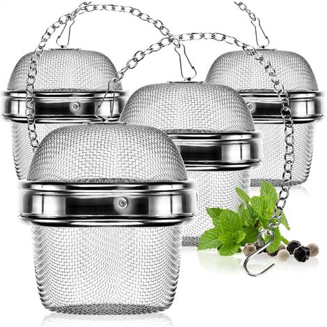 Lot de 4 passoires à thé en acier inoxydable 304, compatibles lave-vaisselle - œuf à thé Ø 6,5 cm pour thé en vrac, épices et herbes - filtre à thé à mailles fines avec chaînette - passoire à herbes