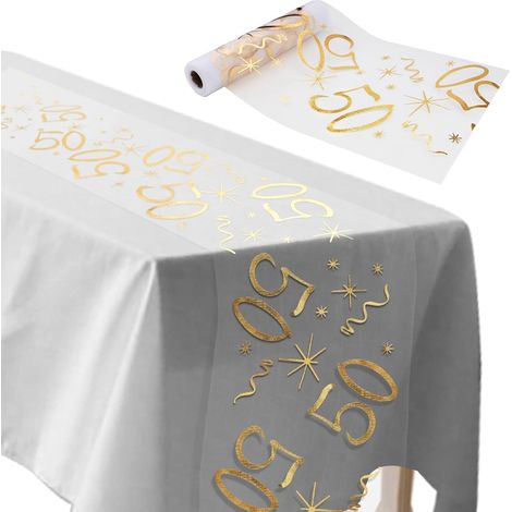Tischläufer 50 Geburtstag Deko 28 cm x 10 m Tischdeko Geburtstag Zuschneidbar Tischläufer Gold Männer und Frauen für Geburtstagsparty Jubiläumsfeier (1/5)