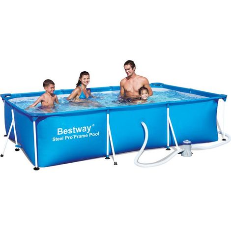 Bestway – Piscine hors sol rectangulaire 300 x 201 x 66 cm – Volume 3.3 m³ – Filtration à cartouche – Acier tubulaire anticorrosion