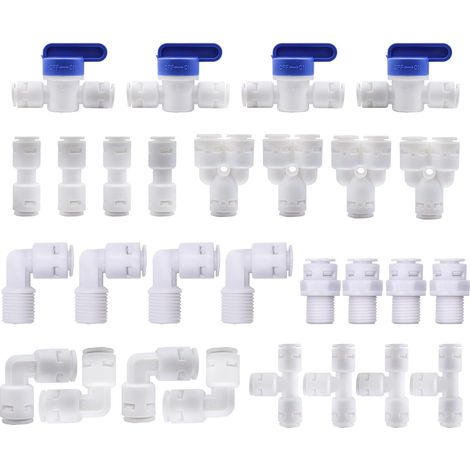 28 Pieces Refrigerator Hose Connector, 1/4 Inch Universal Fridge Water Filter Connection Kit for Refrigerator Hose (Type Y + T + I + L + Stop Valve) (1/5)