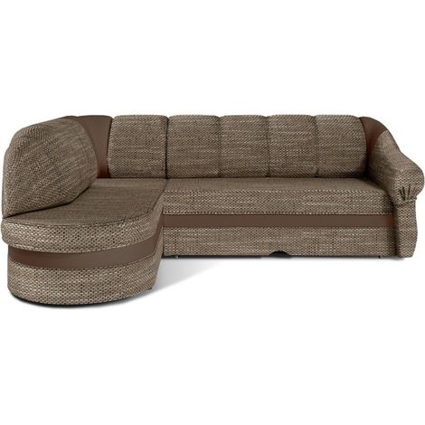 Canapé d'angle gauche convertible BENANA 250 cm beige et marron avec coffre